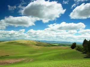 Preview wallpaper field, hills, clouds, landscape