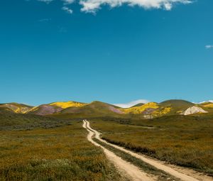 Preview wallpaper field, hills, path, landscape, nature