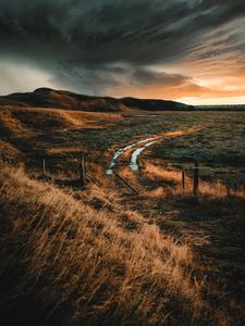 Preview wallpaper field, hills, road, nature