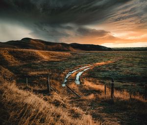 Preview wallpaper field, hills, road, nature