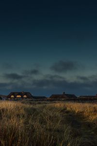 Preview wallpaper field, houses, path, grass, sunset, twilight, denmark