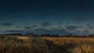 Preview wallpaper field, houses, path, grass, sunset, twilight, denmark