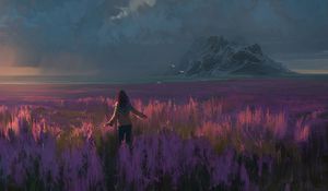 Preview wallpaper field, lavender, girl, art, freedom