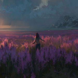 Preview wallpaper field, lavender, girl, art, freedom