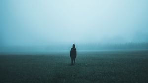 Preview wallpaper field, man, fog