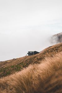 Preview wallpaper field, meadow, house, fog