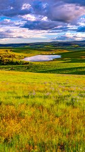 Preview wallpaper field, meadow, pond, sky, view, landscape, summer