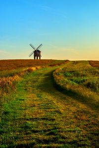 Preview wallpaper field, mill, horizon, summer, grass, sunset