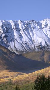 Preview wallpaper field, mountains, snow, landscape