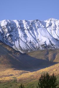 Preview wallpaper field, mountains, snow, landscape