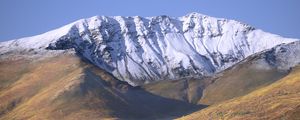 Preview wallpaper field, mountains, snow, landscape