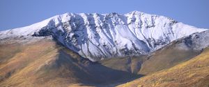 Preview wallpaper field, mountains, snow, landscape