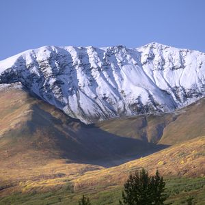 Preview wallpaper field, mountains, snow, landscape