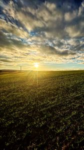 Preview wallpaper field, nature, sun, sky, clouds