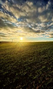 Preview wallpaper field, nature, sun, sky, clouds