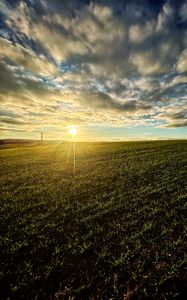 Preview wallpaper field, nature, sun, sky, clouds