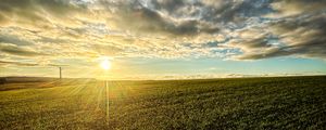 Preview wallpaper field, nature, sun, sky, clouds