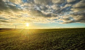 Preview wallpaper field, nature, sun, sky, clouds