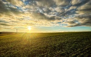 Preview wallpaper field, nature, sun, sky, clouds