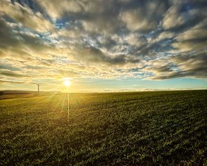 Preview wallpaper field, nature, sun, sky, clouds