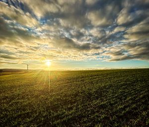 Preview wallpaper field, nature, sun, sky, clouds