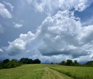 Preview wallpaper field, path, clouds, landscape, nature