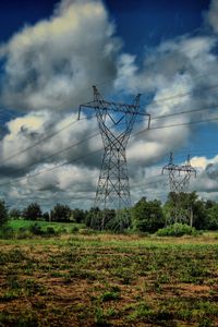 Preview wallpaper field, poles, wires, clouds, landscape