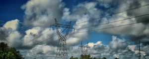 Preview wallpaper field, poles, wires, clouds, landscape