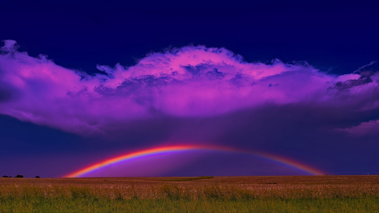 Wallpaper field, rainbow, clouds, nature