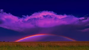 Preview wallpaper field, rainbow, clouds, nature