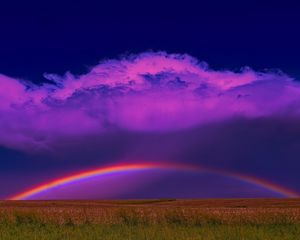 Preview wallpaper field, rainbow, clouds, nature