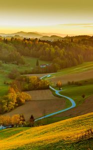 Preview wallpaper field, river, forest