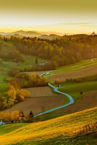 Preview wallpaper field, river, forest