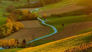 Preview wallpaper field, river, forest