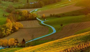 Preview wallpaper field, river, forest