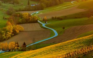 Preview wallpaper field, river, forest