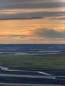 Preview wallpaper field, river, sunset, clouds, nature