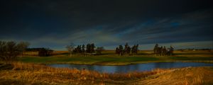 Preview wallpaper field, river, trees, clouds, horizon, nature