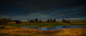 Preview wallpaper field, river, trees, clouds, horizon, nature