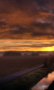 Preview wallpaper field, road, agriculture, decline, horizon