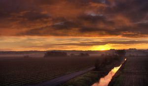 Preview wallpaper field, road, agriculture, decline, horizon