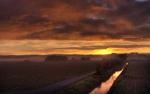 Preview wallpaper field, road, agriculture, decline, horizon