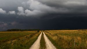 Preview wallpaper field, road, clouds, landscape