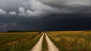 Preview wallpaper field, road, clouds, landscape
