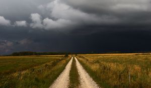 Preview wallpaper field, road, clouds, landscape