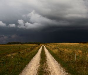 Preview wallpaper field, road, clouds, landscape