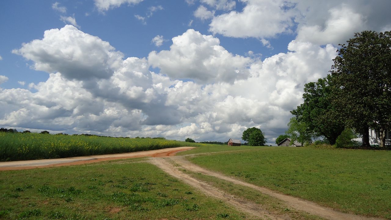 Wallpaper field, road, home, landscape