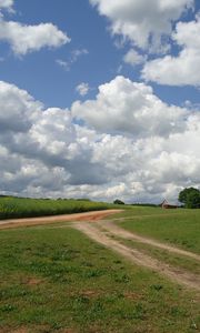 Preview wallpaper field, road, home, landscape