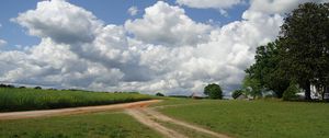 Preview wallpaper field, road, home, landscape