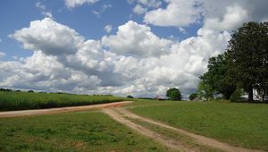 Preview wallpaper field, road, home, landscape